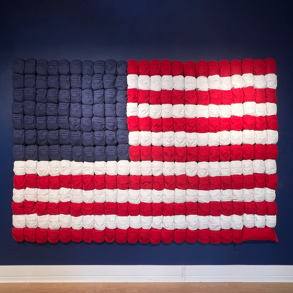 Installation of backpacks arranged in the form of an American flag